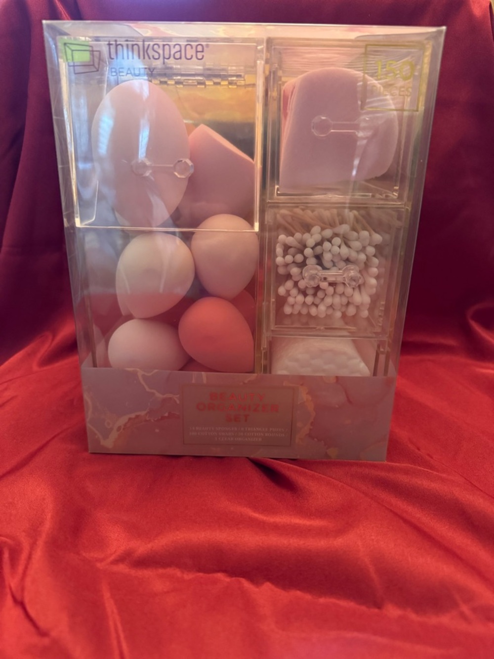 Thinkspace Beauty Organizer Set 150pc Makeup Sponges Puffs Swabs NIB
